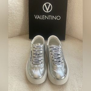 Valentino Silver Leather Platform Sneakers Size 6 NWT
